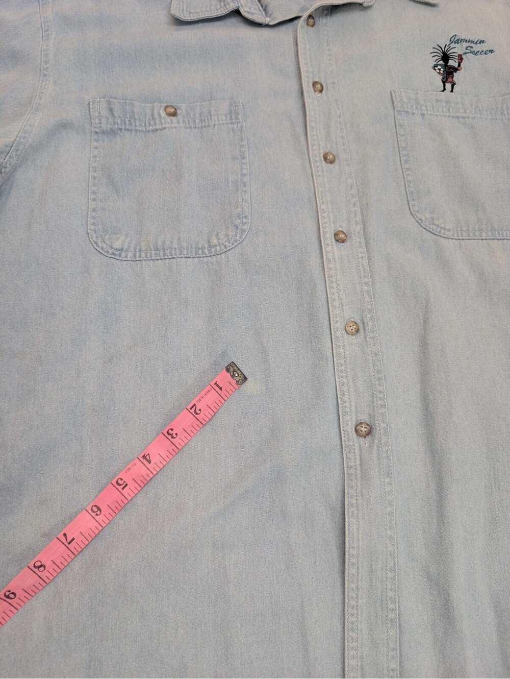Insane Vintage 80s Cryk Chambray Shirt Mens L Long Sleeve Rasta Jammin Soccer - Picture 15 of 16